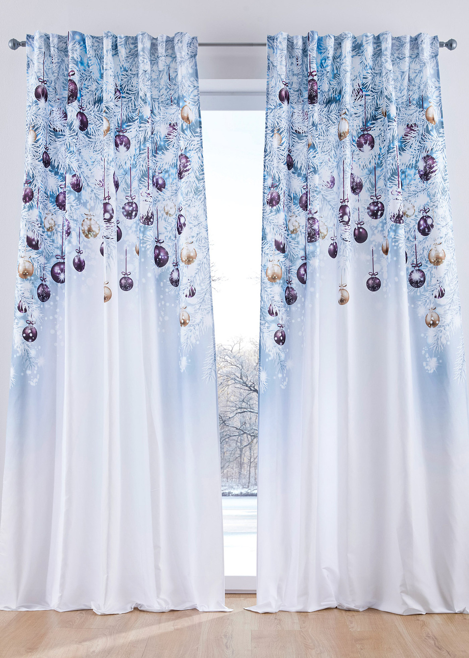 Κουρτίνα με χριστουγεννιάτικα σχέδια (μονή συσκευασία)-Λευκό/Μωβ/Χρυσαφί-bpc living bonprix collection