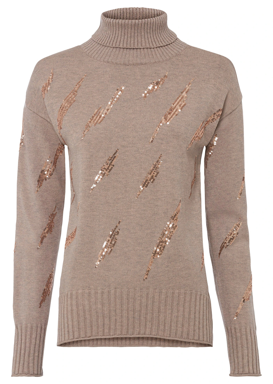 Πουλόβερ oversized με παγιέτες-Καφέ ανοιχτό μελανζέ-BODYFLIRT