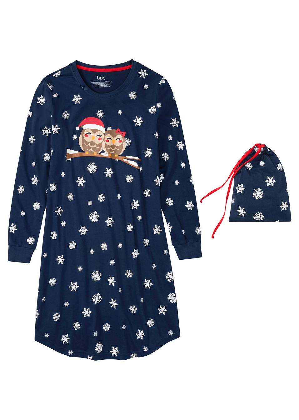 Нощница от био памук с подаръчен калъф-Тъмно синьо пъстро-bpc bonprix collection