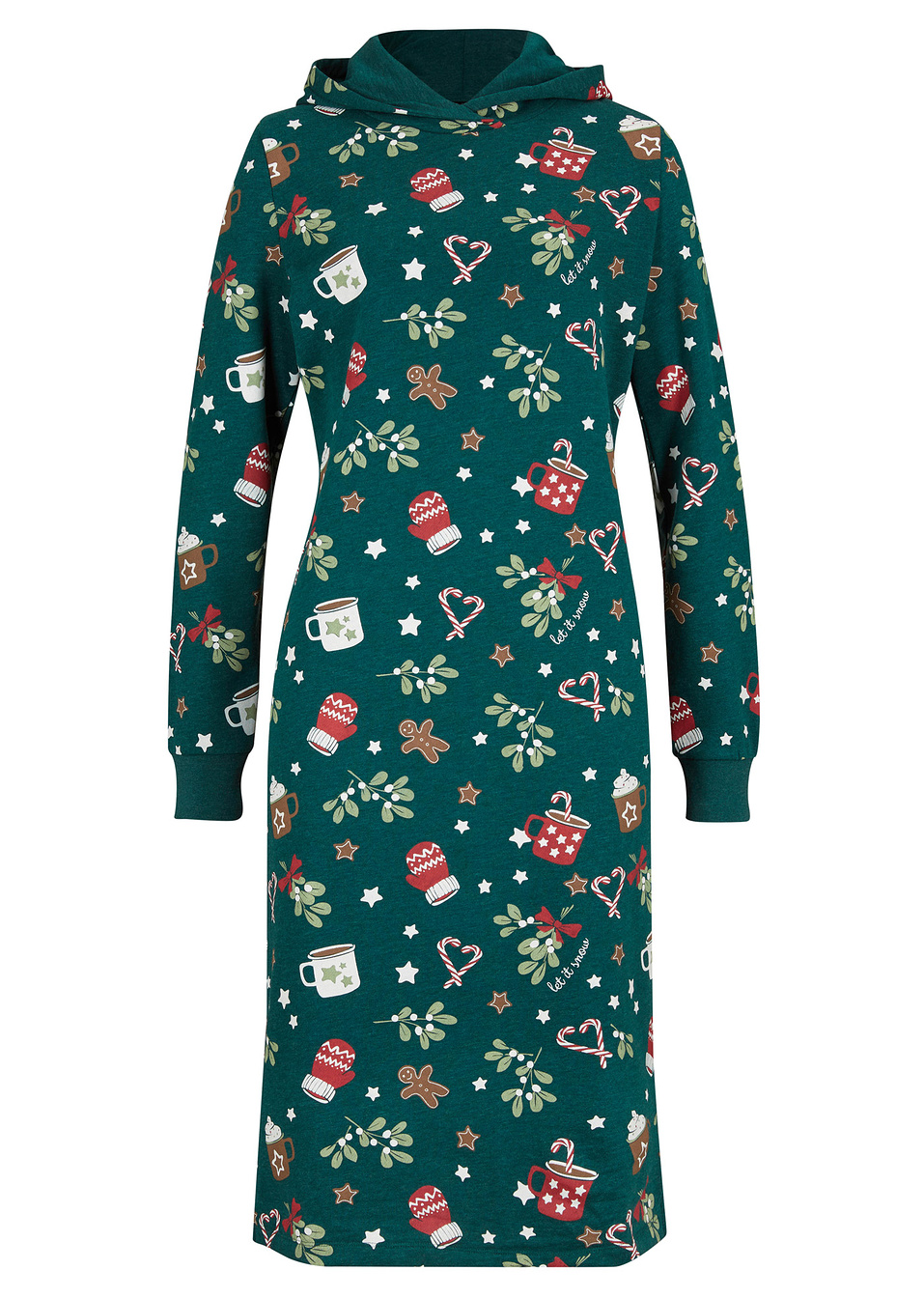 Χριστουγεννιάτικο φόρεμα φούτερ-Πράσινο σκούρο-bpc bonprix collection