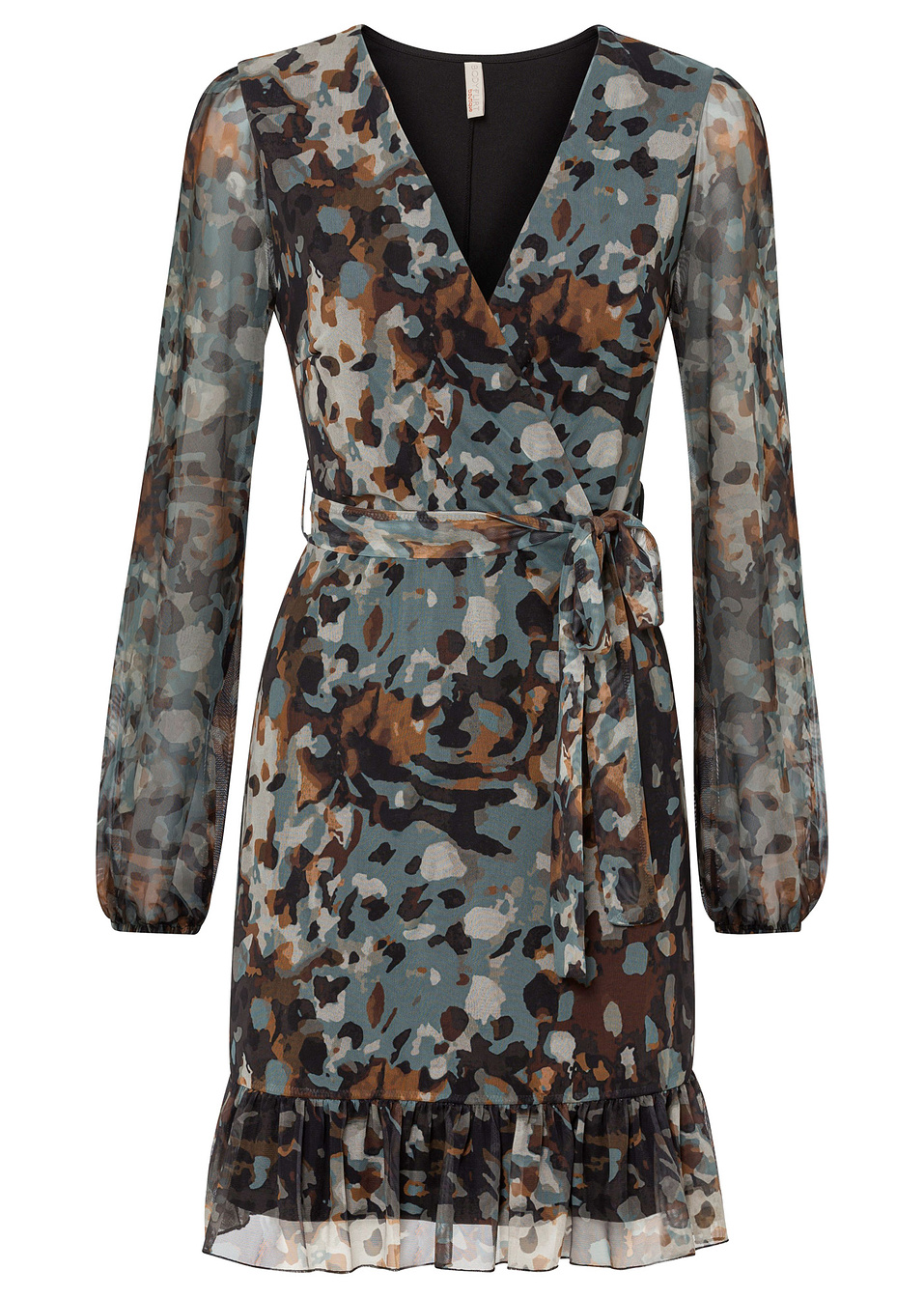 Φόρεμα σε γραμμή φάκελο-Καφέ σκούρο/Μπεζ/Κίτρινο σκούρο εμπριμέ-BODYFLIRT boutique