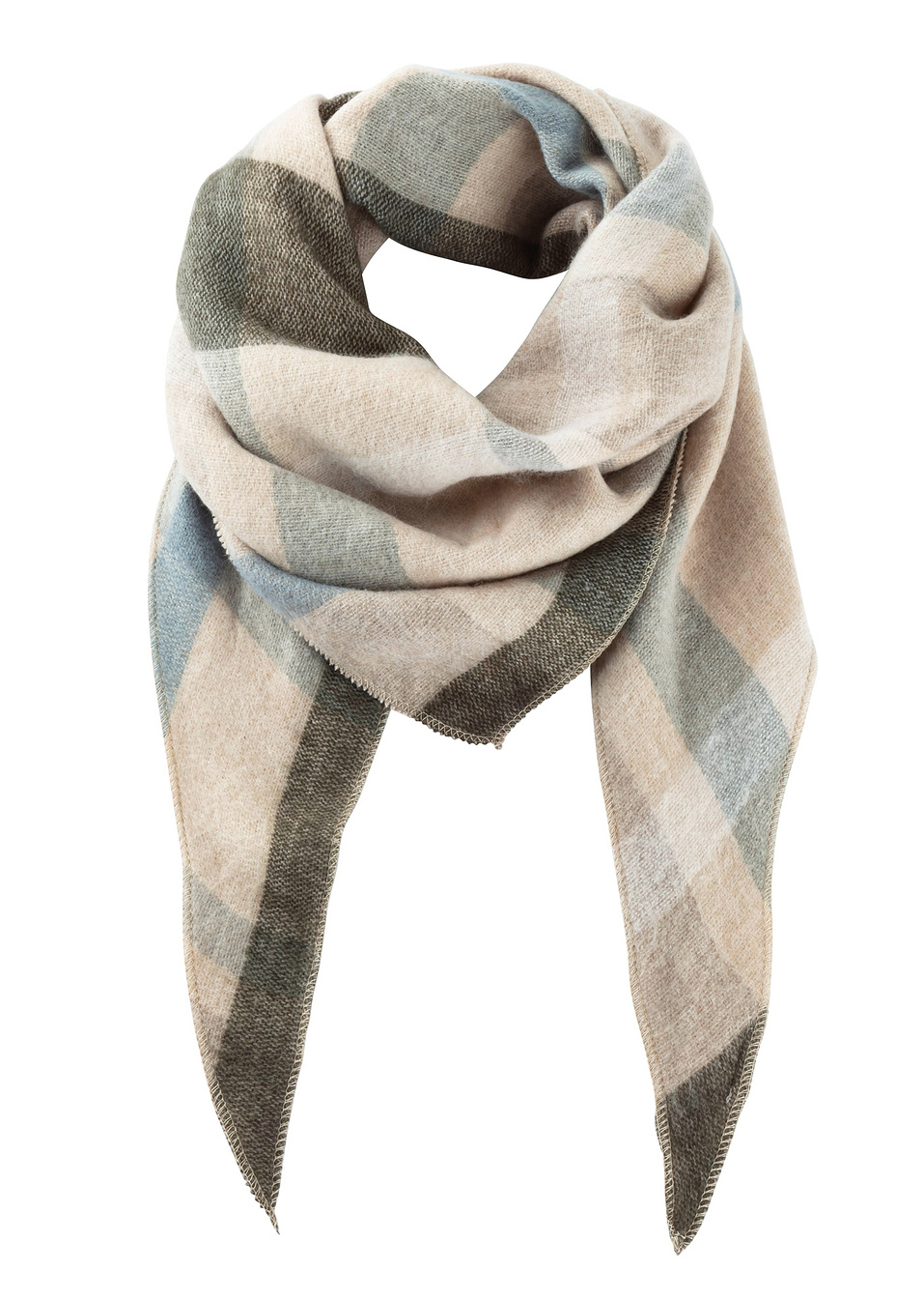 Τριγωνικό κασκόλ-Μπεζ/Γαλάζιο/Γκρι σκούρο καρό-bpc bonprix collection