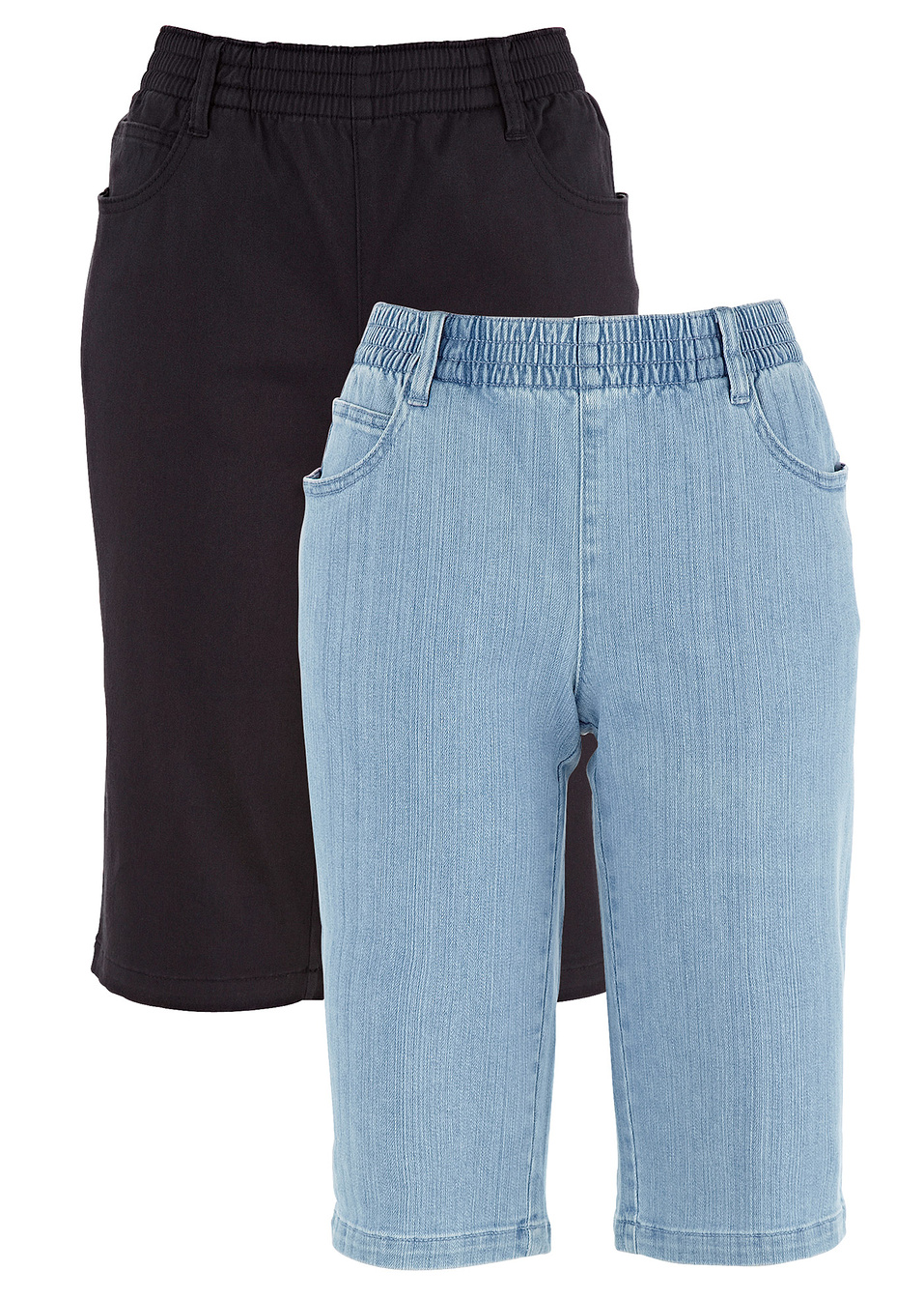 Ελαστική βερμούδα (συσκευασία των 2)-Μαύρο + Μπλε ξεβαμμένο-bpc bonprix collection