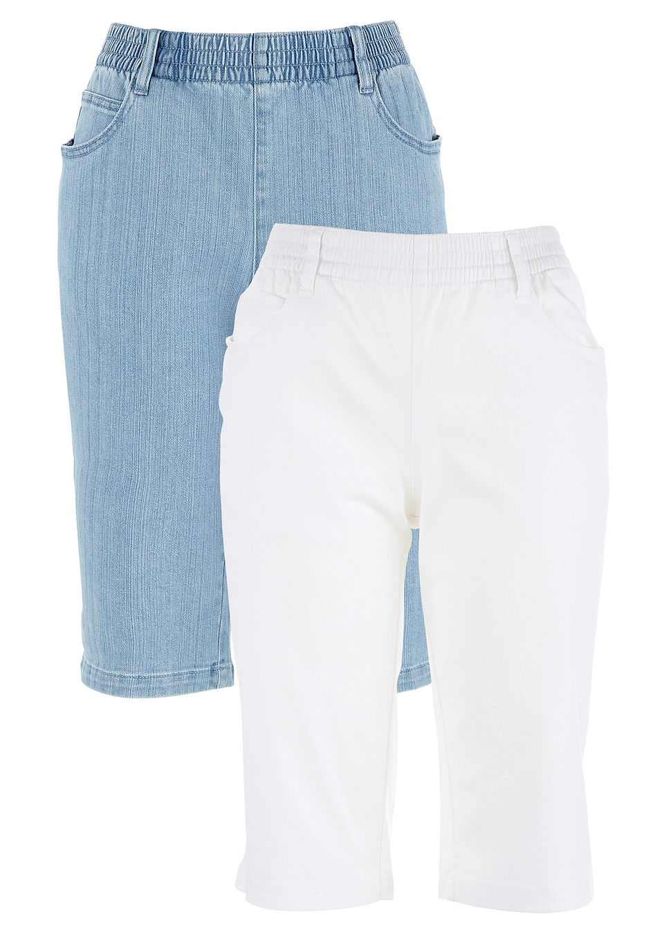 Ελαστική βερμούδα (συσκευασία των 2)-Λευκό + Μπλε ξεβαμμένο-bpc bonprix collection