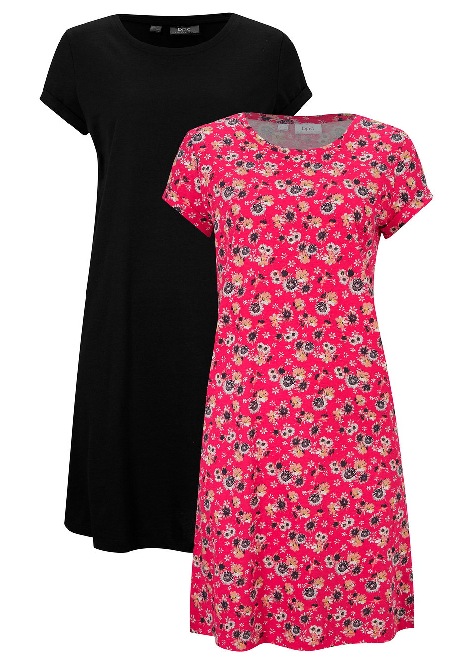 Φόρεμα ζέρσεϊ με σκισίματα στα πλαϊνά (συσκευασία των 2)-Του ιβίσκου φλοράλ + Μαύρο-bpc bonprix collection