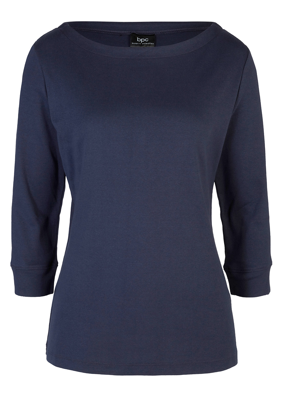 Ελαστική μπλούζα με λαιμόκοψη χαμόγελο-Μπλε σκούρο-bpc bonprix collection