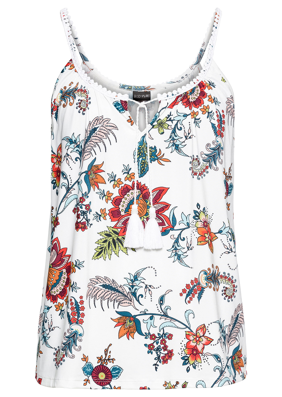 Εμπριμέ τοπ ζέρσεϊ-Λευκό κρεμ εμπριμέ-BODYFLIRT