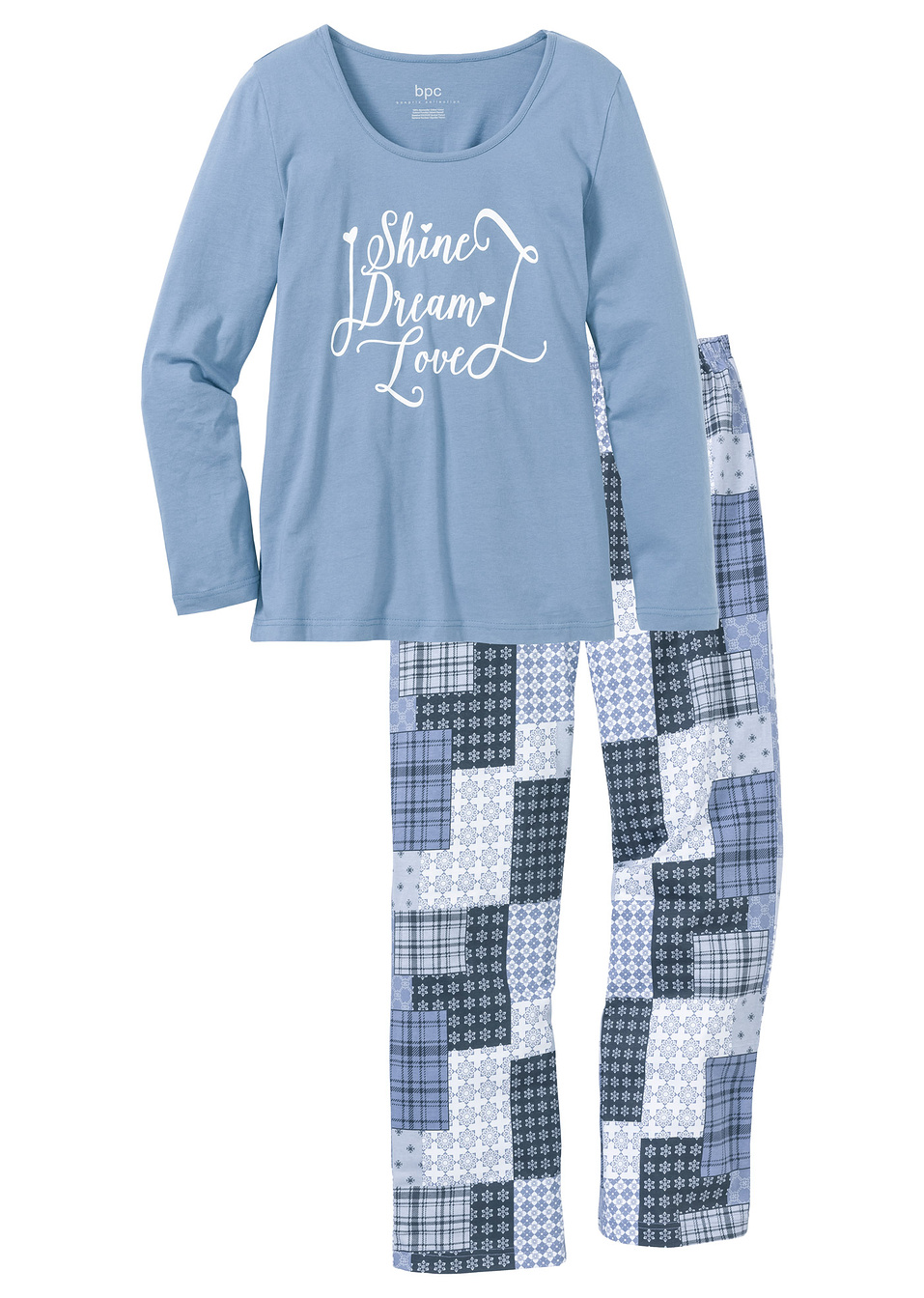 Πιτζάμα από βιολογικό βαμβάκι-Μπλε μουντό εμπριμέ-bpc bonprix collection