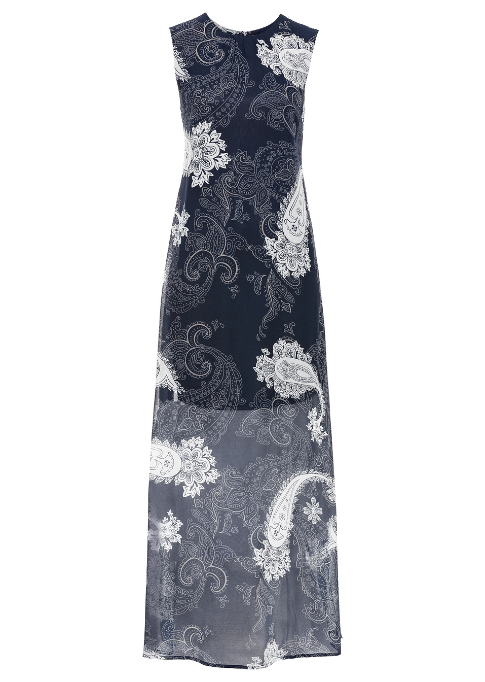 Μακρύ καλοκαιρινό φόρεμα από μουσελίνα-Μπλε σκούρο με μοτίβο paisley-BODYFLIRT