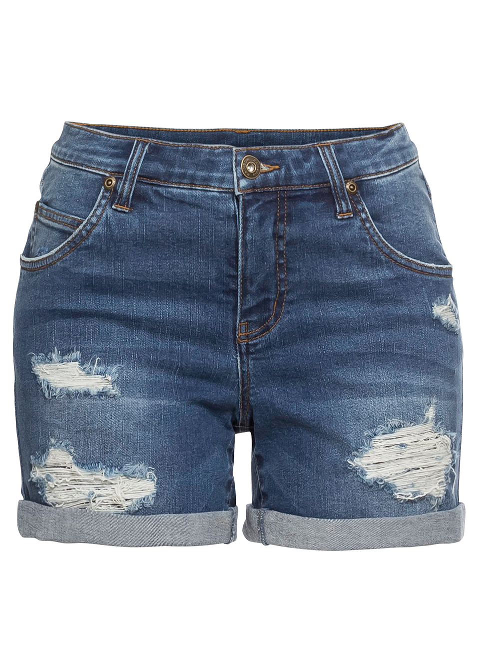 Τζιν σορτς με destroyed look-Μπλε πετροπλυμένο-RAINBOW