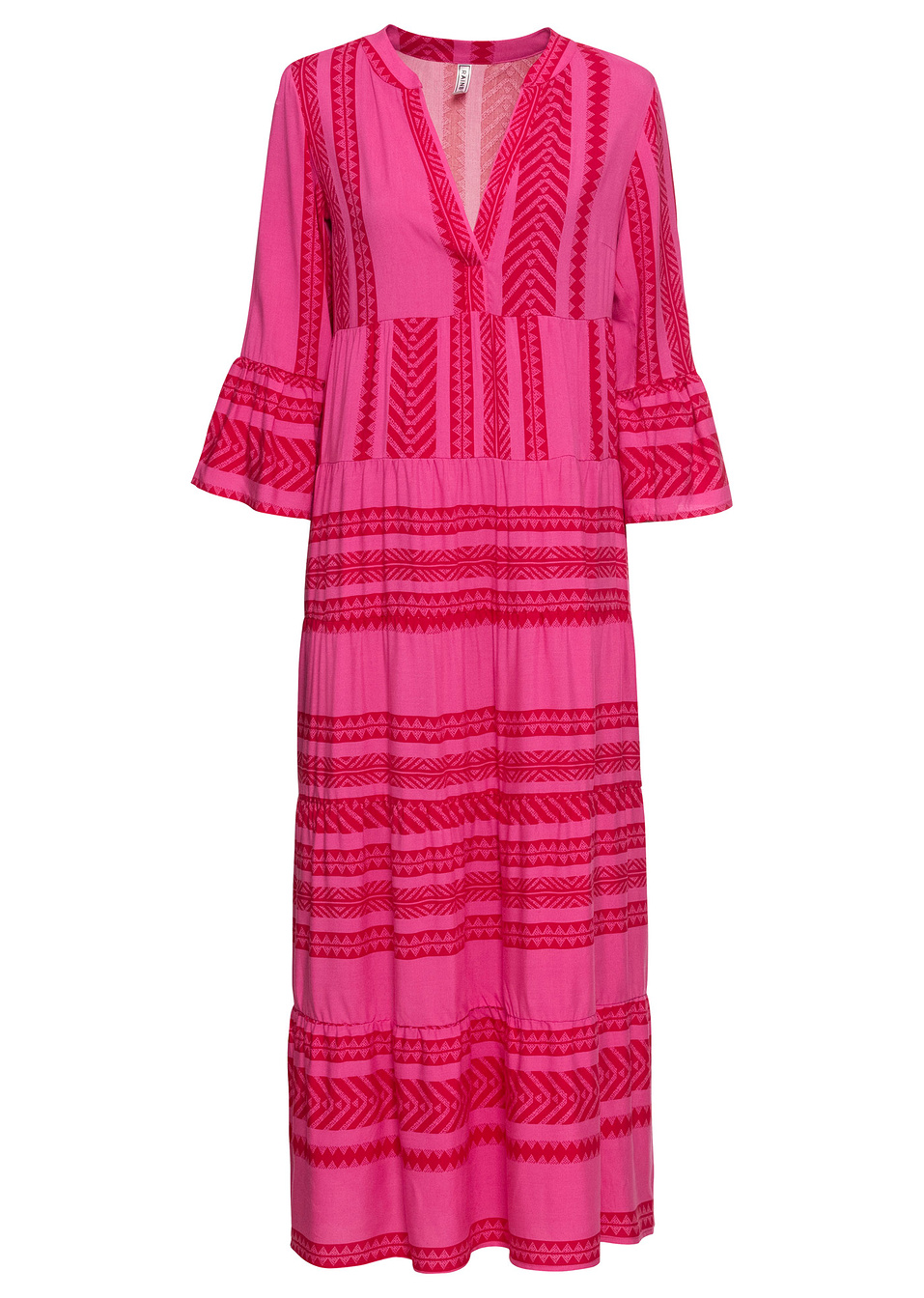 Μακρύ φόρεμα-Κόκκινο/Φούξια ριγέ-RAINBOW