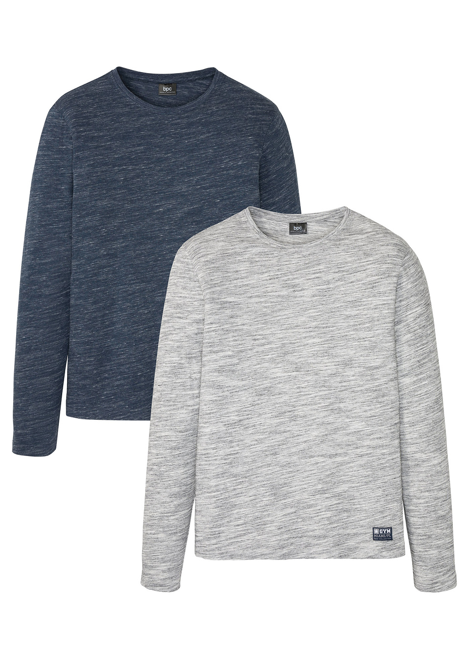 Блуза с дълъг ръкав (опаковка с 2 бр.)-Тъмно синьо меланж + Сиво меланж-bpc bonprix collection