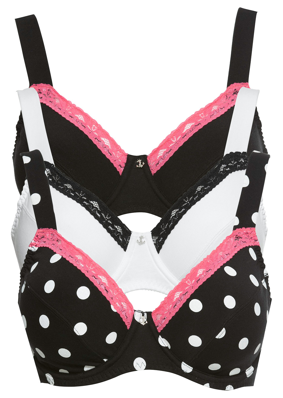 Σουτιέν (συσκευασία των 3) από βιολογικό βαμβάκι-Μαύρο πουά + Μαύρο + Λευκό-bpc bonprix collection