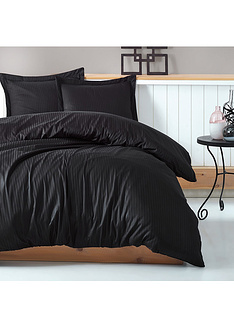 Premium Σετ διπλού κρεβατιού Stripe Μαύρο 100% Βαμβάκι Παπλωματ. 200x220 εκ+ Σεντόνι+ 2 Ox. Μαξιλ.-