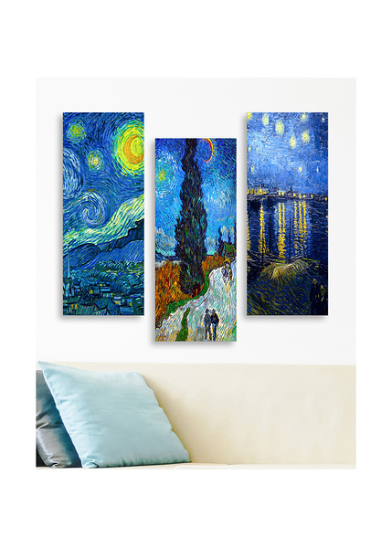 Διακοσμητικό τρίπτυχο MDF Vincent van Gogh Έναστρη νύχτα MDF0074 3 τεμ. 20x50 εκ.-