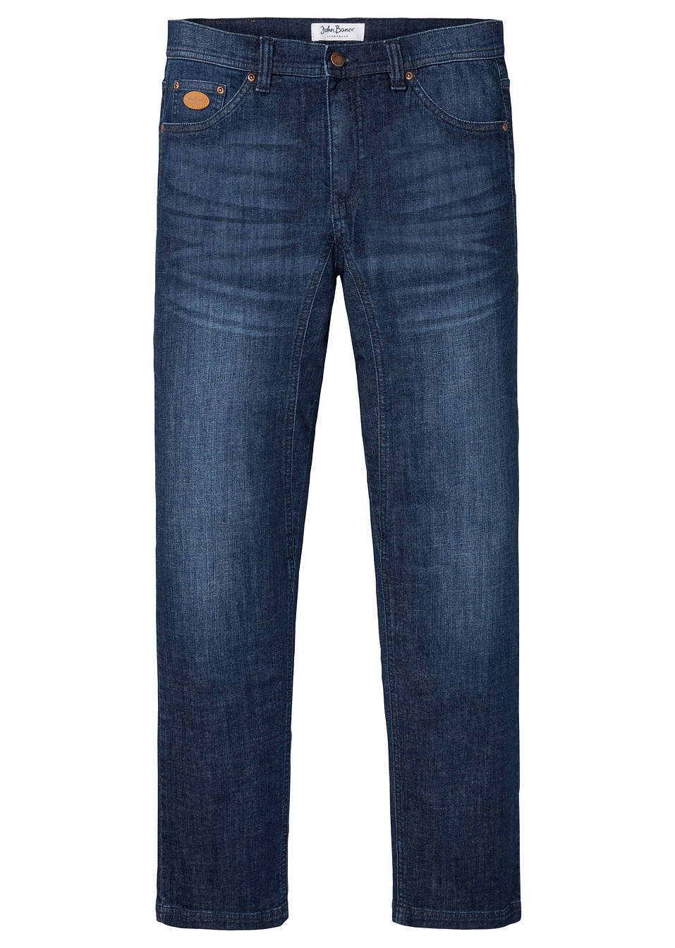 Ελαστικό τζιν με ενισχυμένο καβάλο classic fit tapered-Μπλε σκούρο denim-John Baner JEANSWEAR