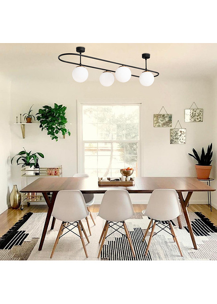 Πλαφονιέρα οροφής σίδερο & γυαλί Abacus-4891 Μαύρο Λευκό 124x40 εκ. 4xE27 40 W 892OPV1506-