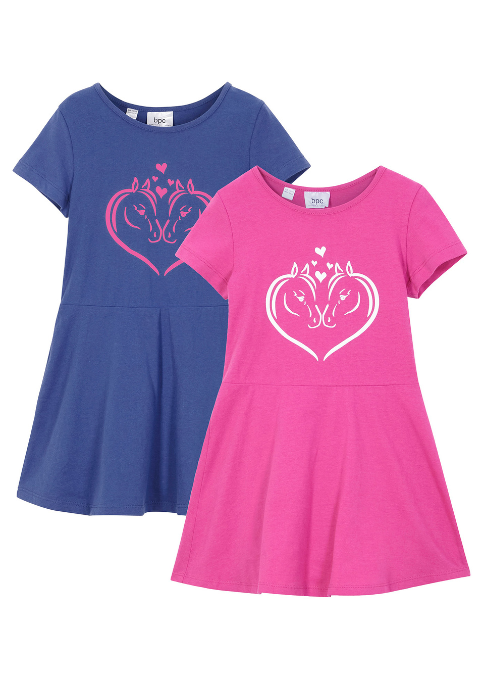 Κοντομάνικο φόρεμα ζέρσεϊ (συσκευασία των 2)-Μπλε του ζαφειριού + Φούξια-bpc bonprix collection