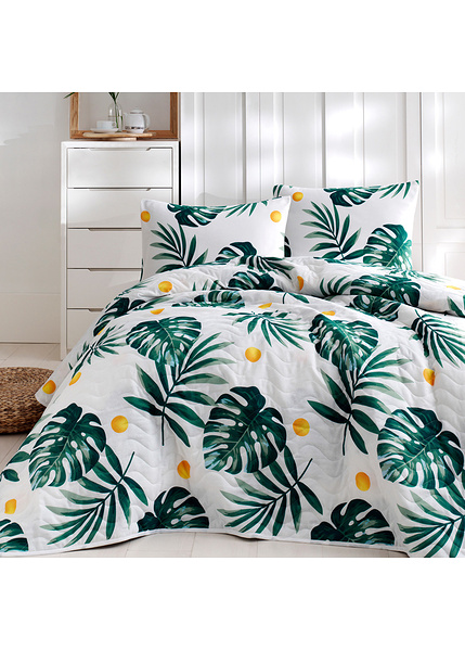 Σετ κάλυμμα κρεβατιού Monstera Πράσινο 65% Βαμβάκι / 35% Πολυέστερ  + Μαξιλαροθήκη-