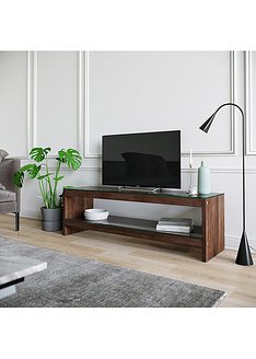 Έπιπλο τηλεόρασης με ράφι από ξύλο & διαφανές σκληρυμένο γυαλί TV300 Καρυδί 552NOS1509 140x45x40 εκ.-
