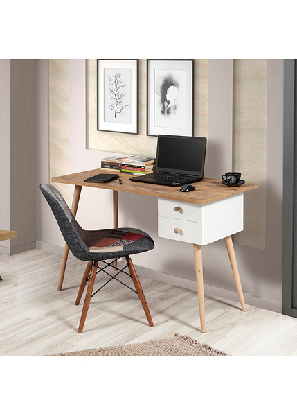 Γραφείο με 2 συρτάρια από μοριοσανίδα & ξύλο Balbina Atlantic Pine+Λευκό 869VEL6602 120x77x60 εκ.-