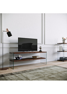 Έπιπλο τηλεόρασης με ράφια από ξύλο & σκληρυμένο γυαλί TV1003 Καρυδί 552NOS1512 120x45x35 εκ.-