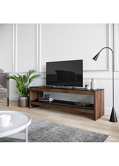 Έπιπλο τηλεόρασης με ράφι από ξύλο & καπνιστό σκληρυμένο γυαλί TV301 Καρυδί 552NOS1510 140x45x40 εκ.-