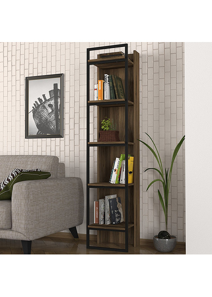 Βιβλιοθήκη με ράφια από μοριοσανίδα & μέταλλο Kelvin Καρυδί, Μαύρο 804TRH3616 39x180x36,6 εκ.-