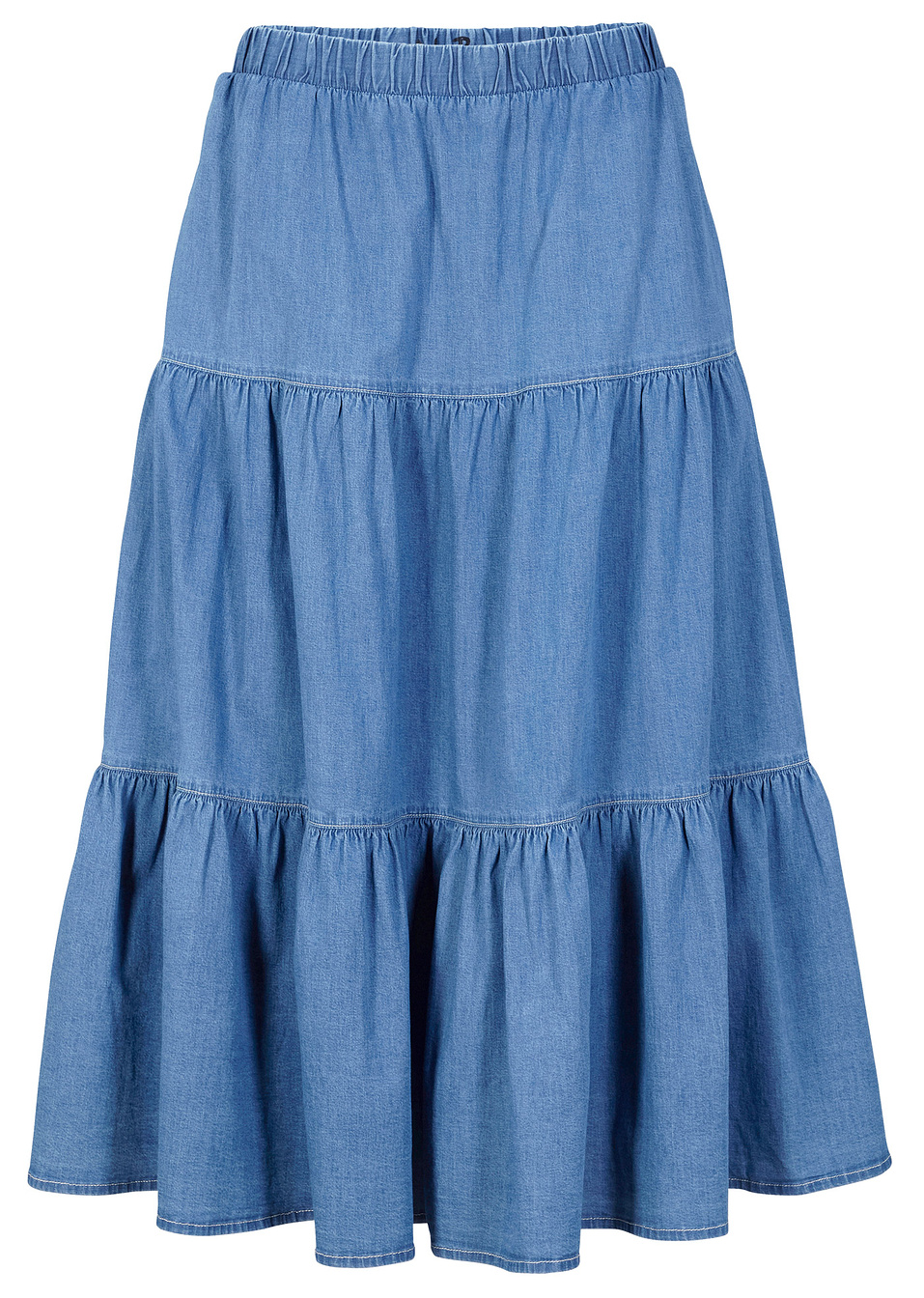 Τζιν φούστα midi με βολάν-Γαλάζιο denim used-John Baner JEANSWEAR