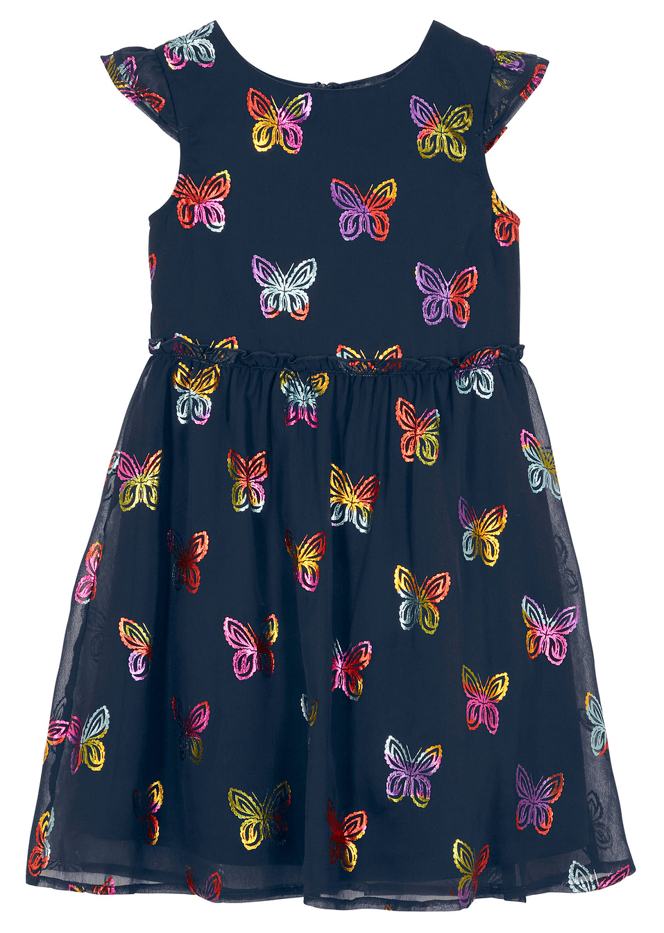 Κομψό φόρεμα από μουσελίνα με πεταλούδες-Μπλε σκούρο-bpc bonprix collection