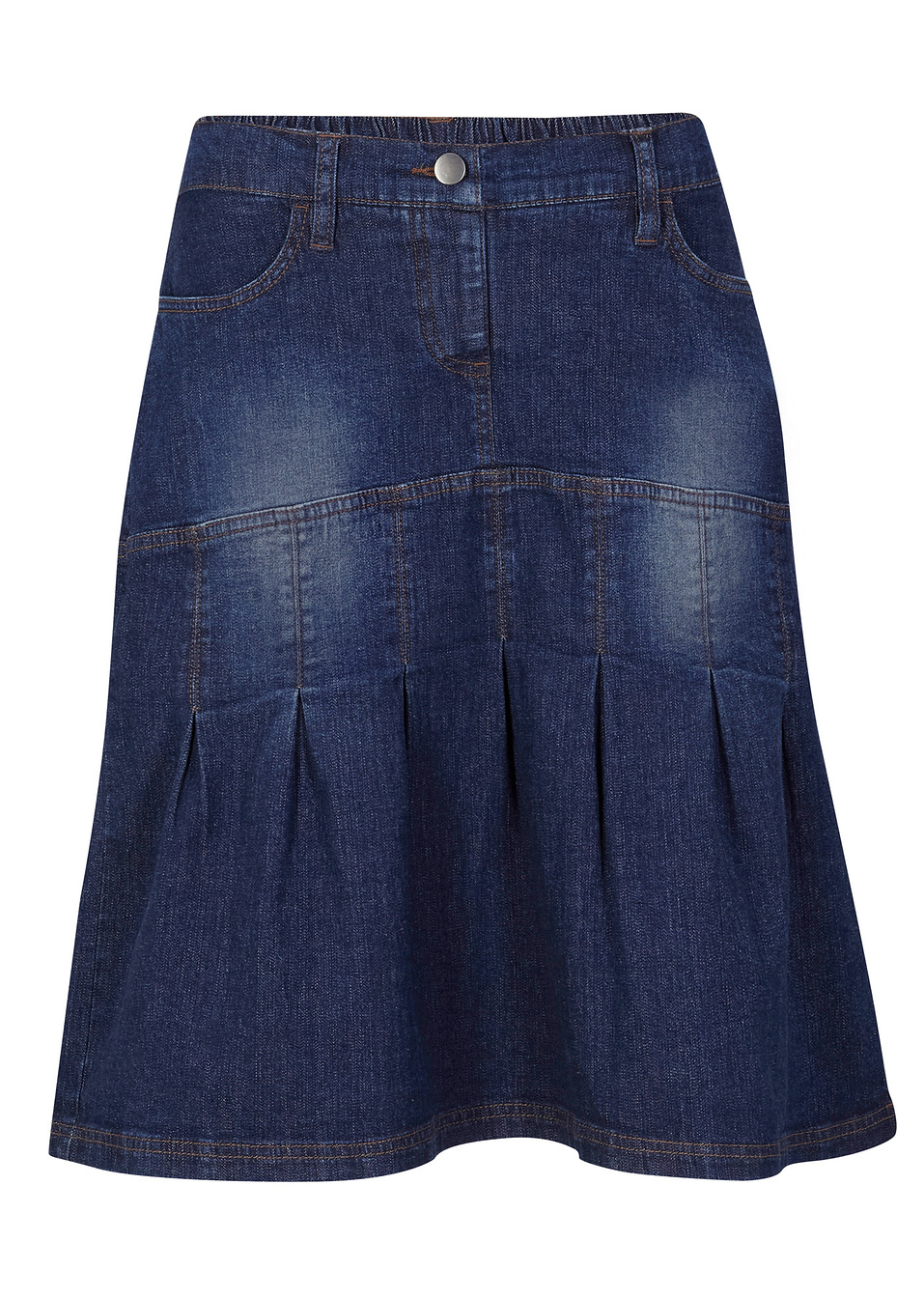 Εβαζέ τζιν φούστα με πιέτες και άνετο ζωνάκι-Μπλε σκούρο denim-bpc bonprix collection