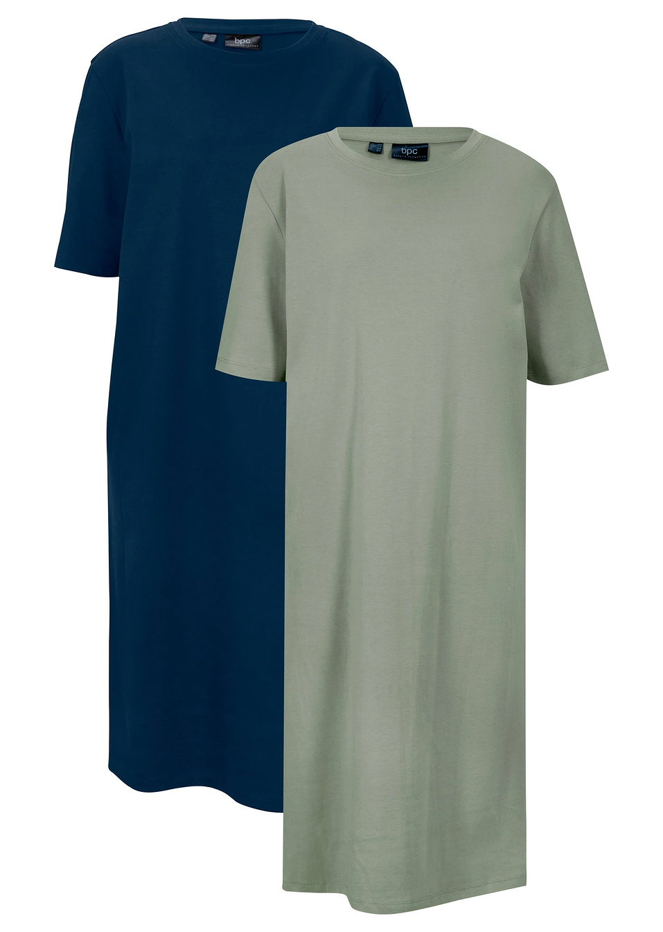 Φόρεμα t-shirt oversized (συσκευασία των 2)-Μπλε σκούρο + Πράσινο του καλαμιού-bpc bonprix collection