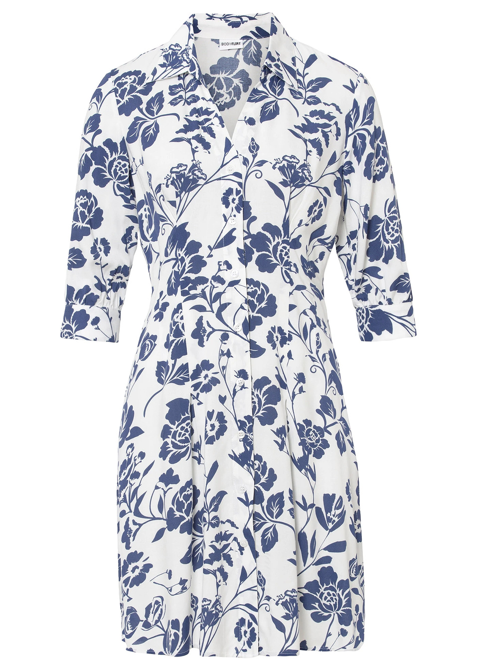 Φόρεμα-Λευκό του μαλλιού/Μπλε της νύχτας με λουλουδάκια-BODYFLIRT