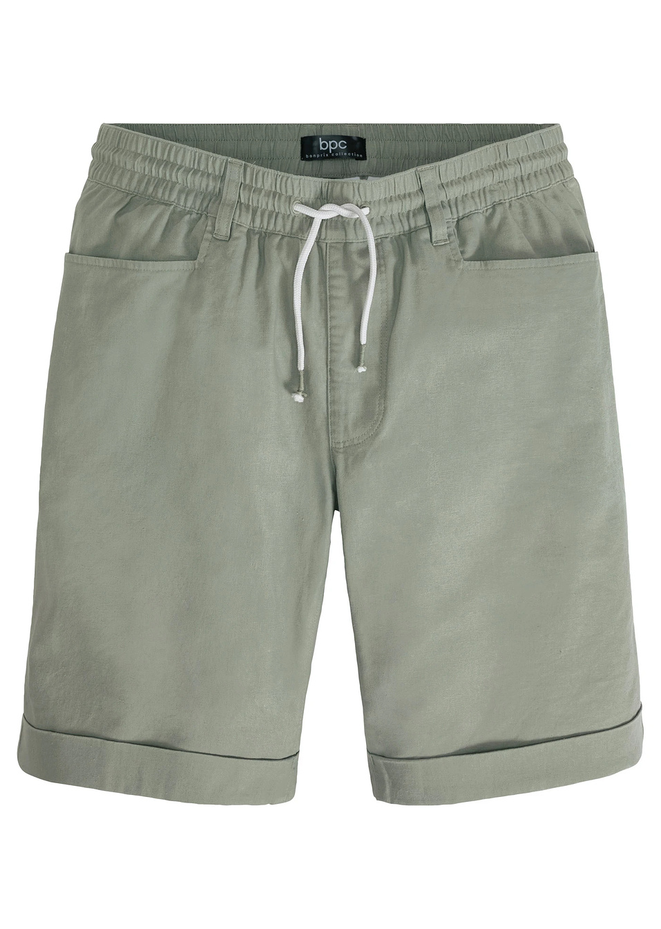 Λινή βερμούδα με λάστιχο στη μέση-Πράσινο του καλαμιού-bpc bonprix collection