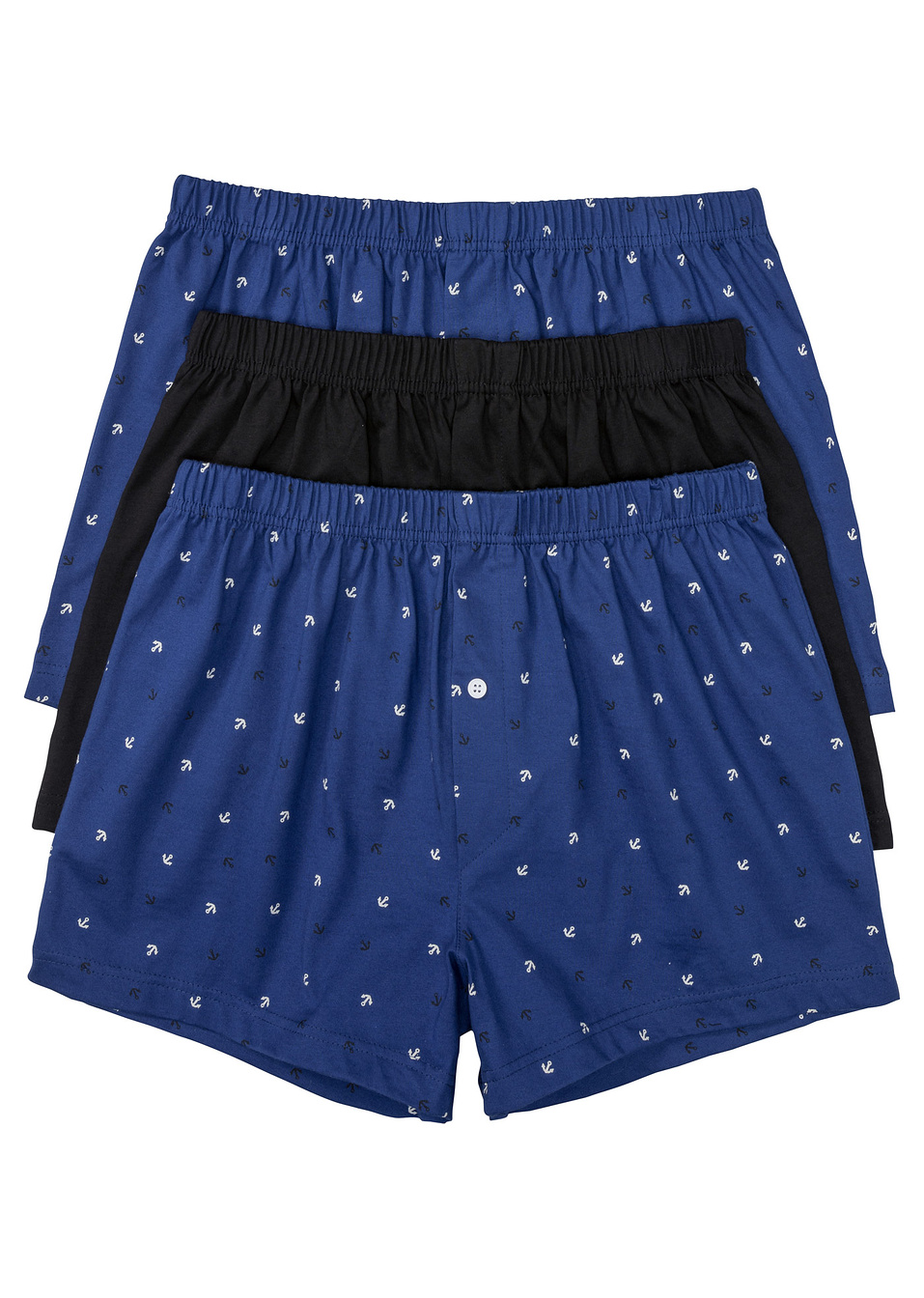 Φαρδύ μποξεράκι (συσκευασία των 3)-Μπλε σκούρο εμπριμέ/Μαύρο-bpc bonprix collection