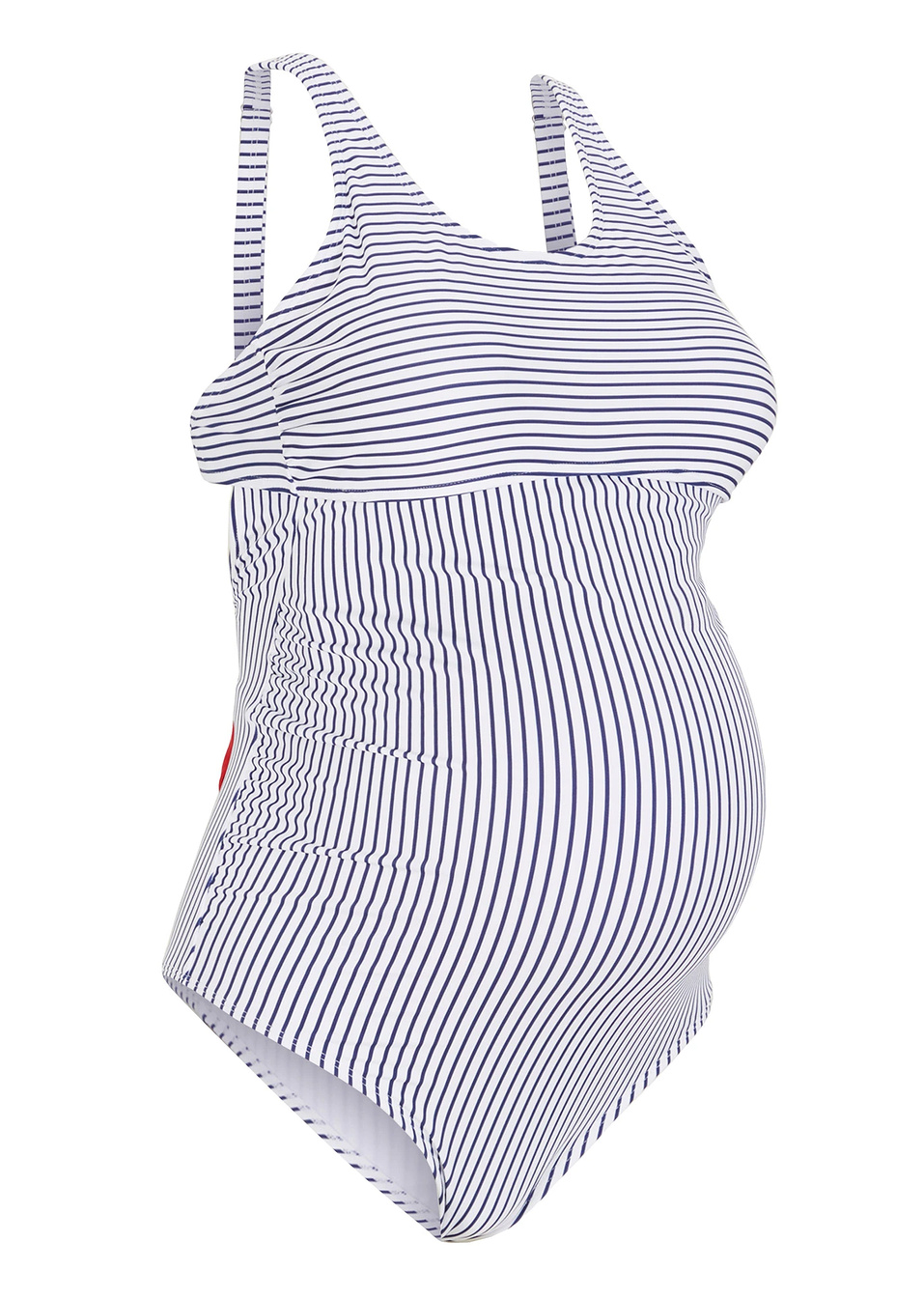 Устойчив цял бански за бременни-Синьо/Бяло райе-RAINBOW