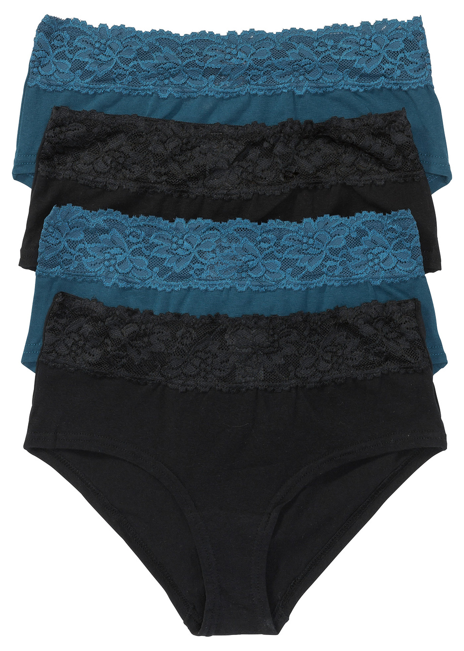 Ψηλόμεσο φαρδύ σλιπ (συσκευασία των 4)-Μαύρο/Πετρόλ σκούρο-bpc bonprix collection