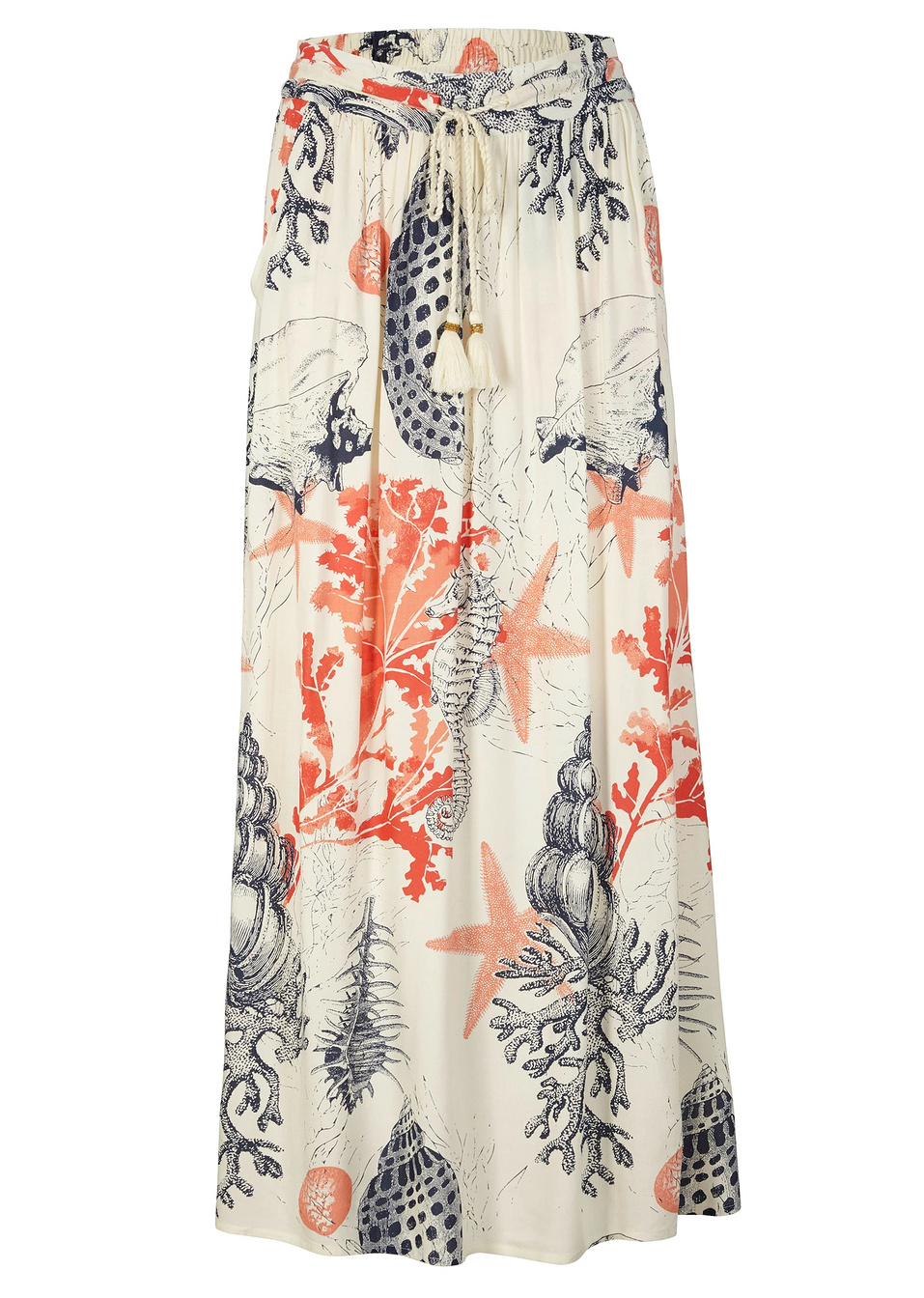 Μακριά φούστα από βισκόζη-Λευκό κρεμ εμπριμέ-bpc selection