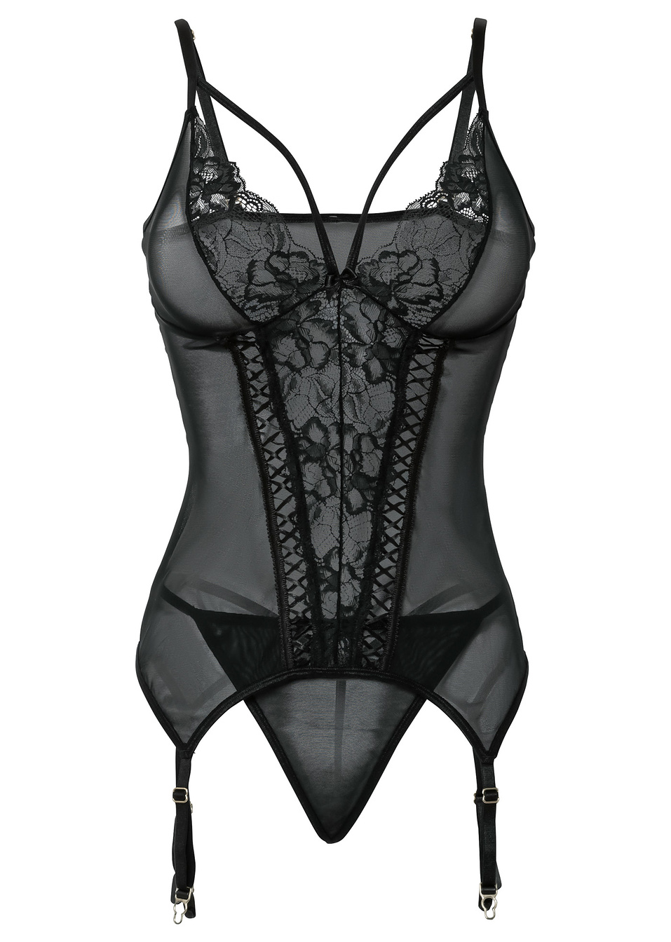 Τοπ με ζαρτιέρες και στρινγκ (σετ 2 τεμ.)-Μαύρο-Venus