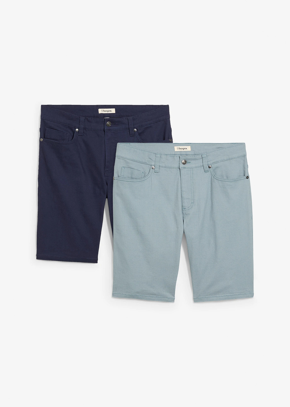 Ελαστική βερμούδα regular fit (συσκευασία των 2)-Μπλε σκούρο + Γκρι μολυβί-bpc bonprix collection