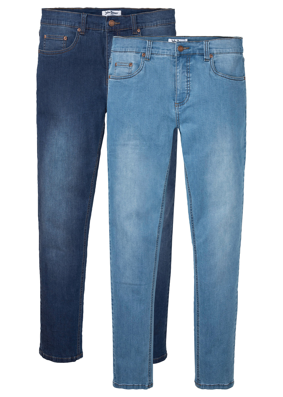 Τζιν powerstretch slim fit tapered (συσκευασία των 2)-Γαλάζιο denim + Μπλε σκούρο denim-John Baner JEANSWEAR