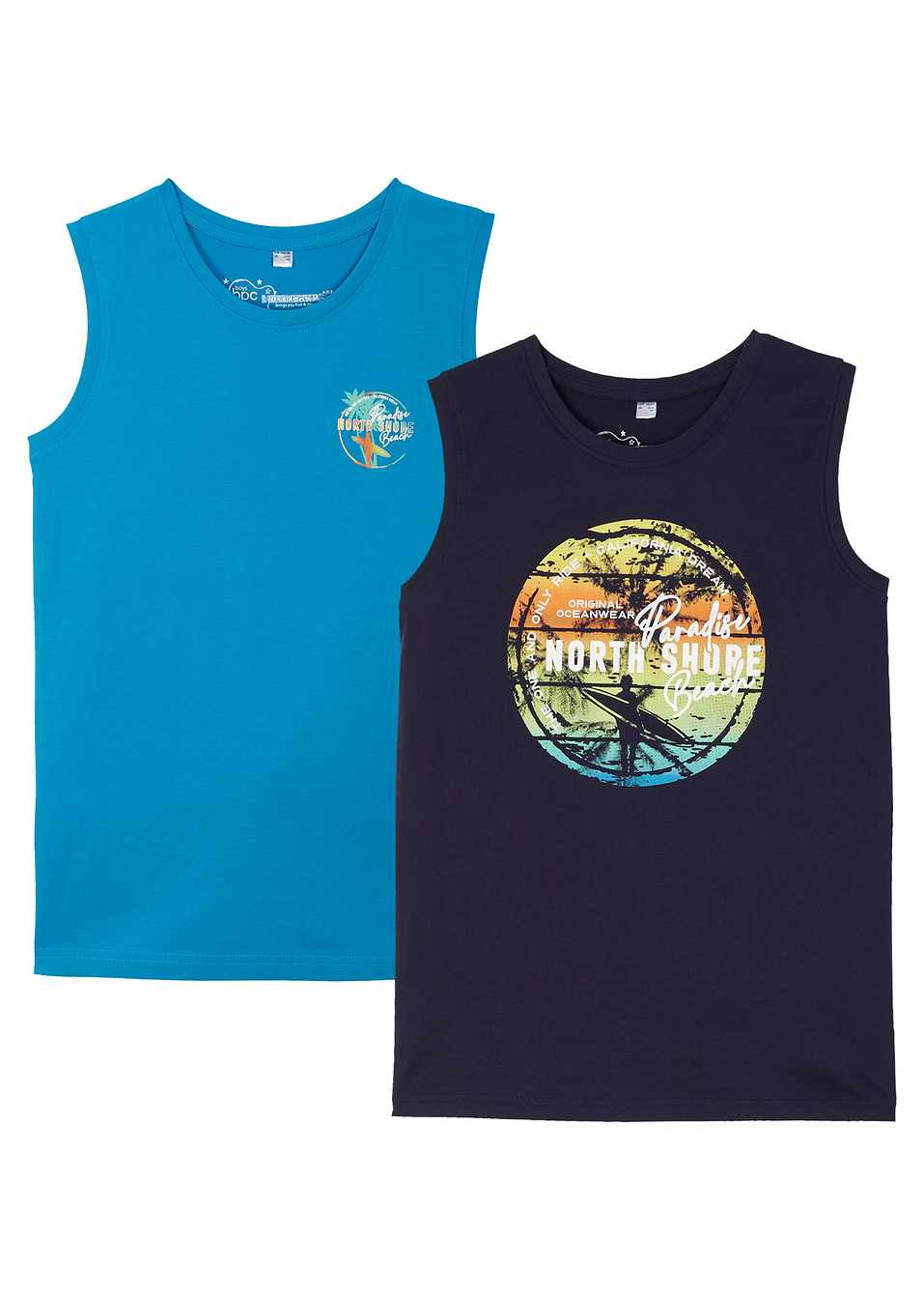 Потник (опаковка с 2 бр.)-Тъмно синьо/Тюркоаз средно с щампа-bpc bonprix collection