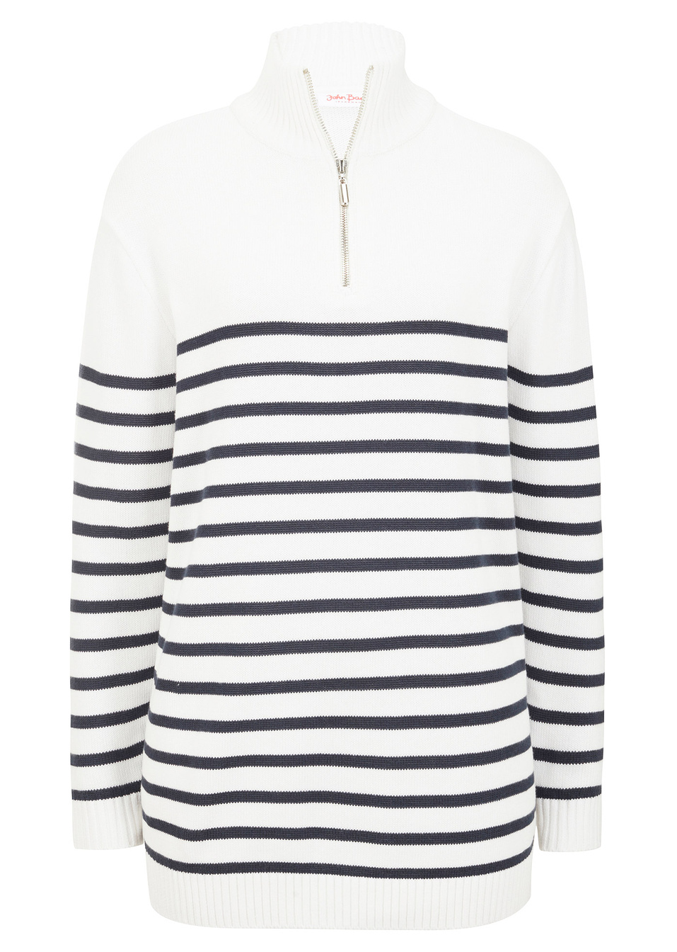 Πουλόβερ με φερμουάρ-Λευκό κρεμ/Μπλε σκούρο ριγέ-John Baner JEANSWEAR
