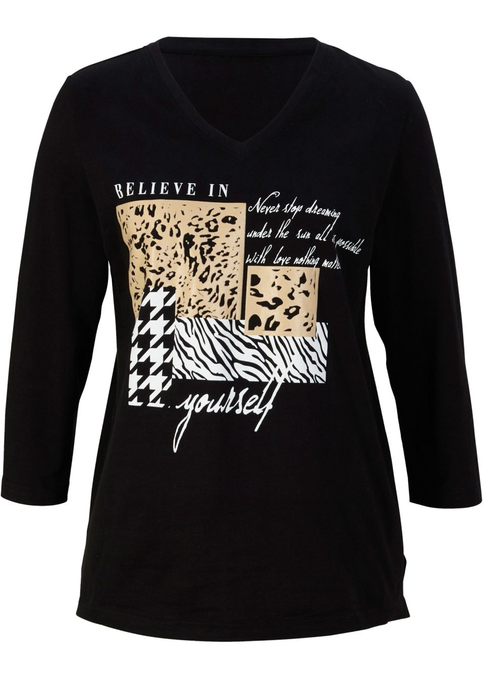 Μπλούζα με μανίκια 3/4-Μαύρο/Γκρι/Καπουτσίνο-bpc selection