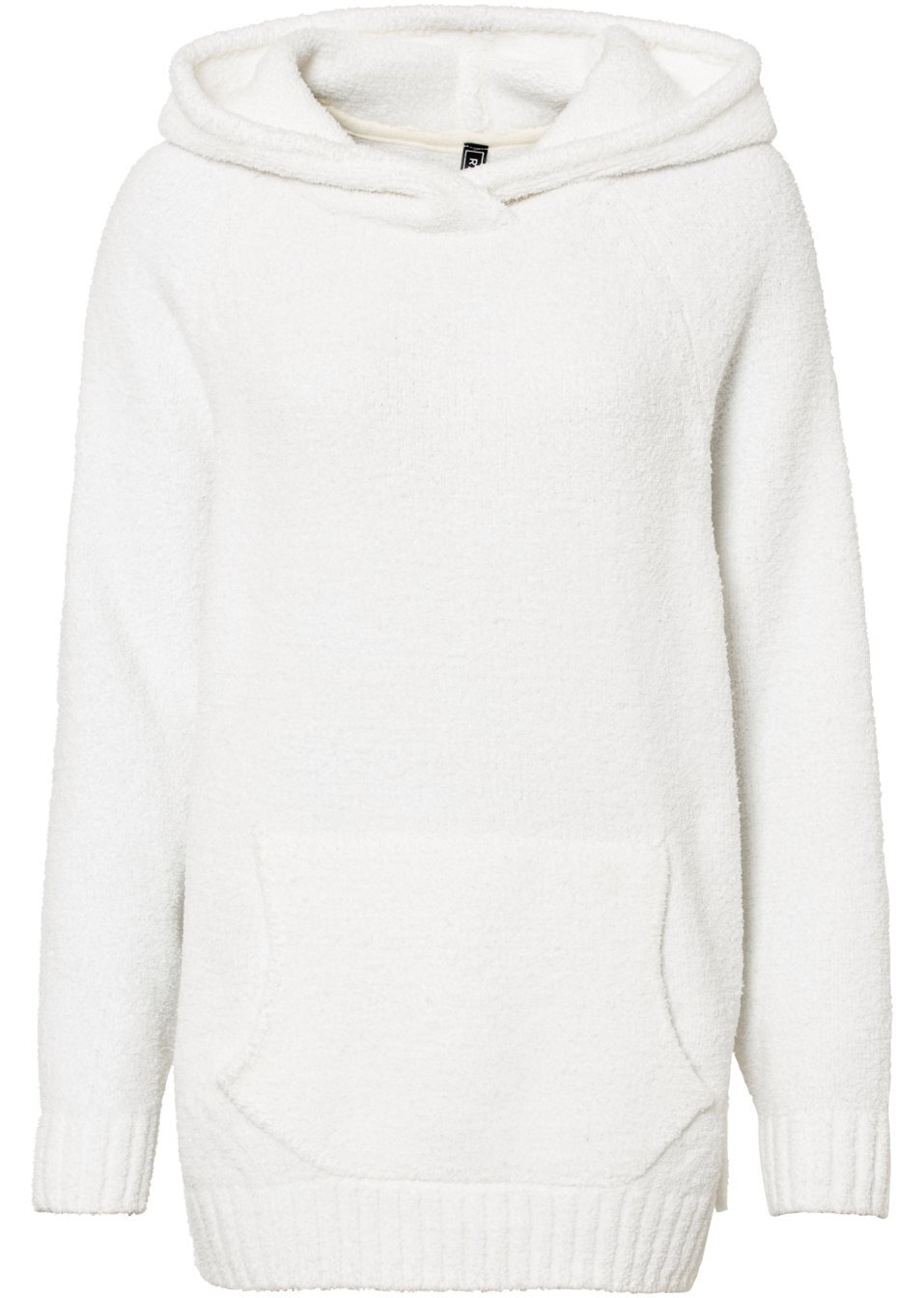 Πουλόβερ με μαλλιαρή εμφάνιση και κουκούλα-Λευκό κρεμ-RAINBOW