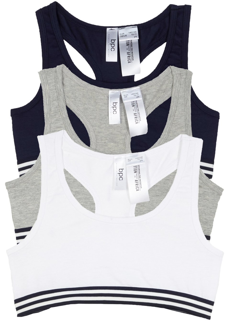 Σουτιέν μπουστάκι (συσκευασία των 3)-Μπλε σκούρο + Λευκό + Γκρι ανοιχτό μελανζέ-bpc bonprix collection