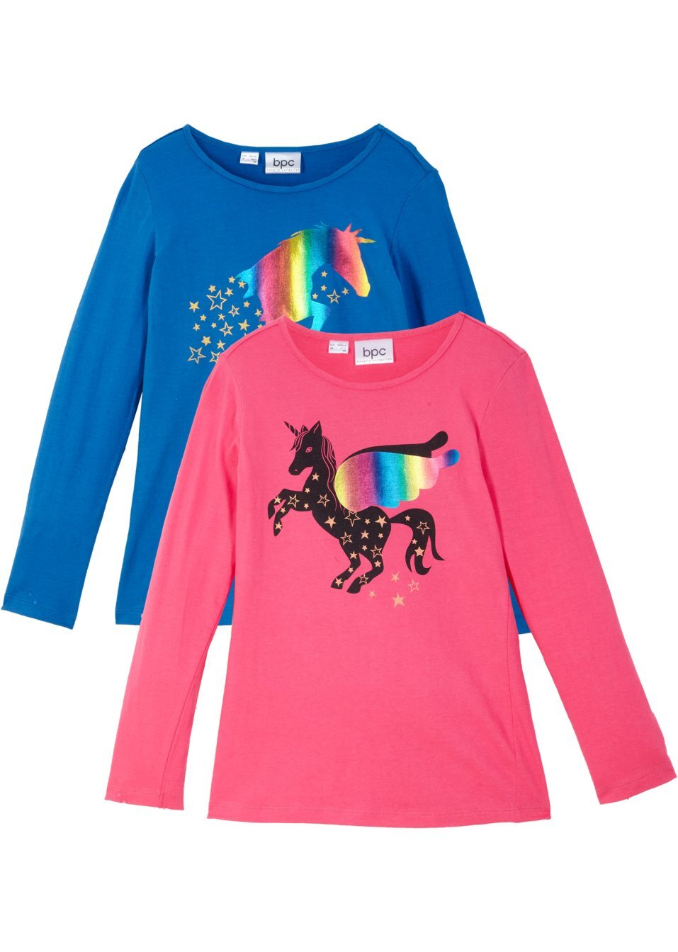 Блуза с дълъг ръкав (опаковка с 2 бр.)-Лазурно синьо + Цикламено-bpc bonprix collection