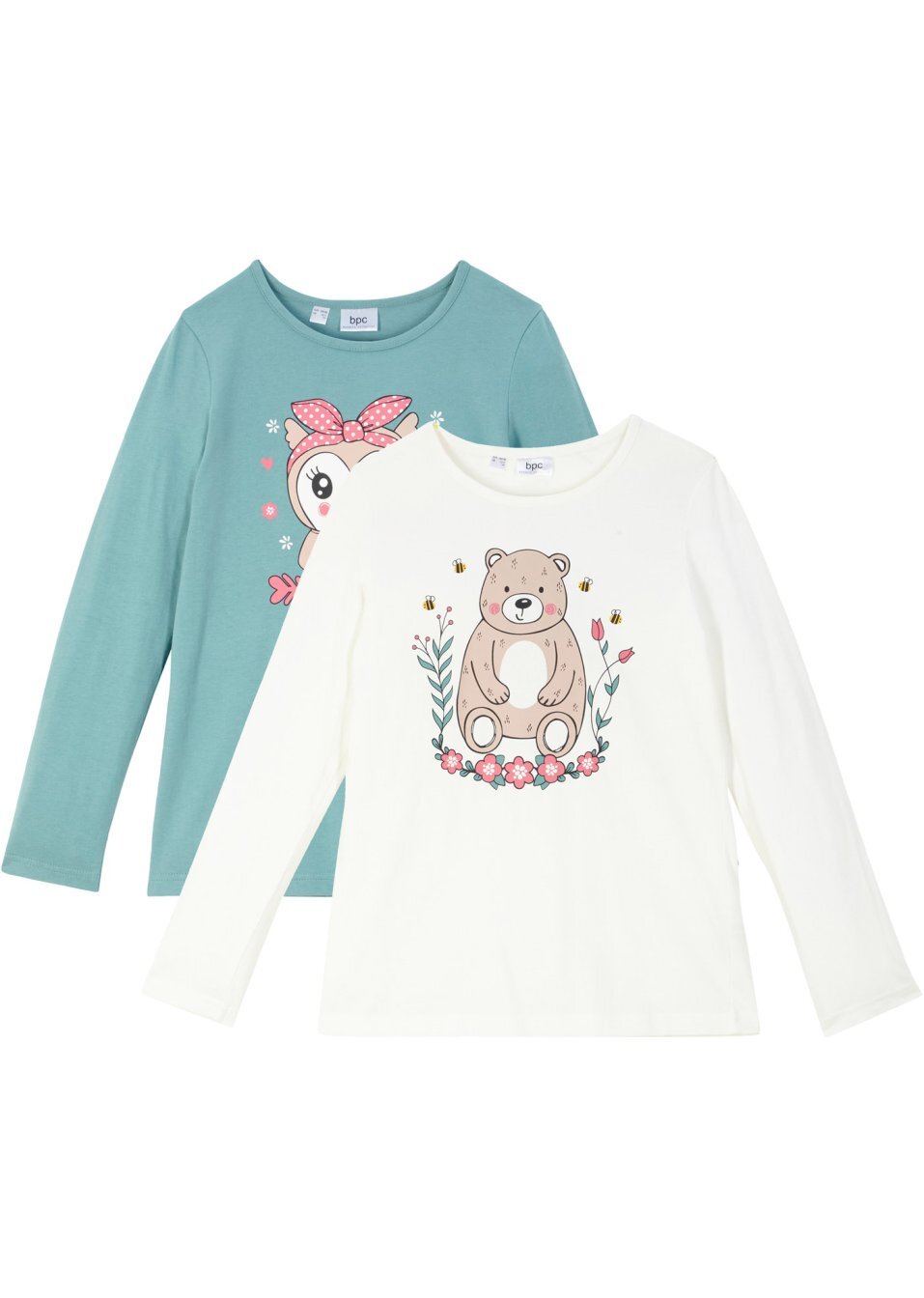 Блуза с дълъг ръкав (опаковка с 2 бр.)-Кремаво бяло + Сиво-зелено опушено-bpc bonprix collection