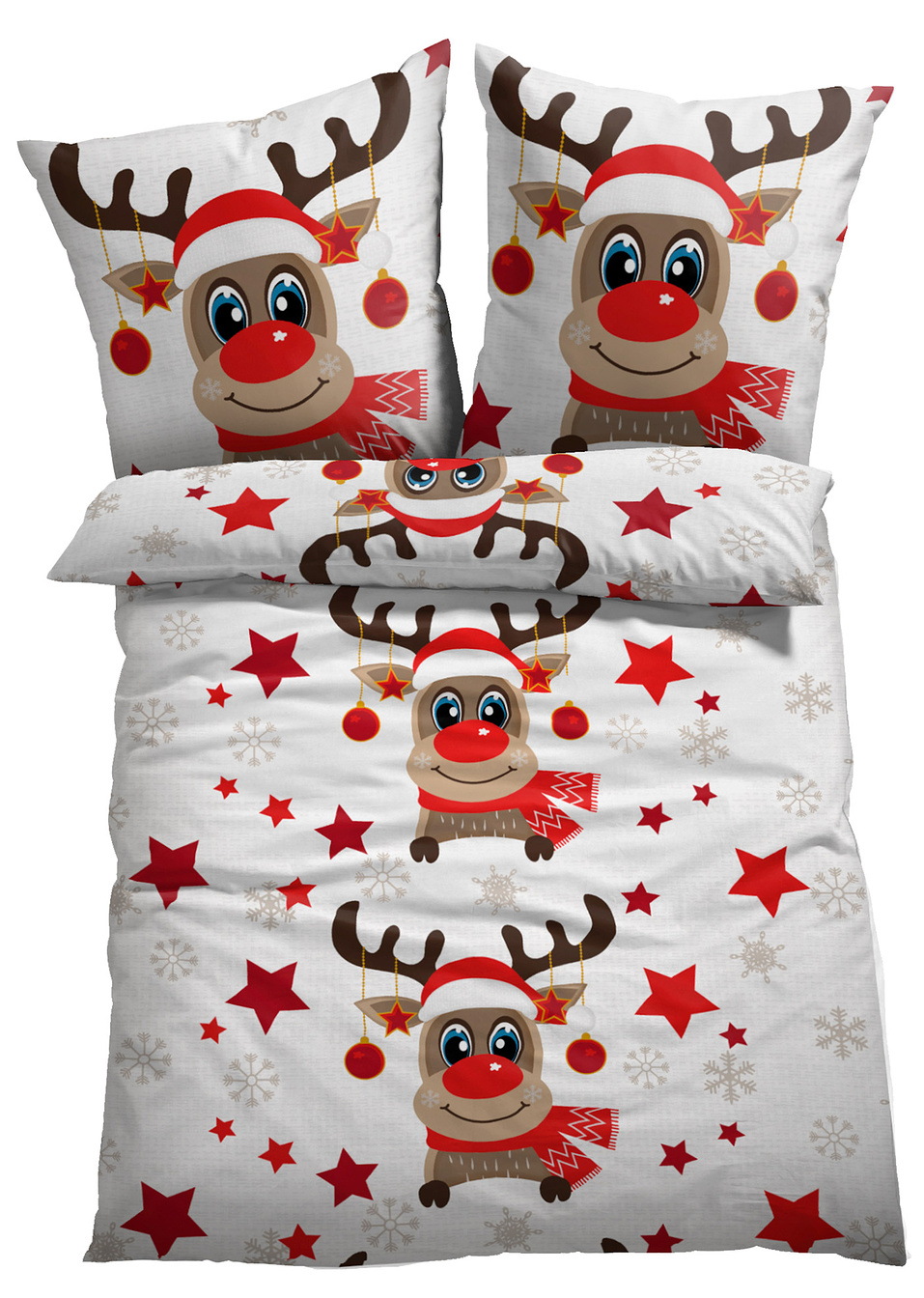 Спално бельо с мотив елени-Червено/Бяло-bpc living