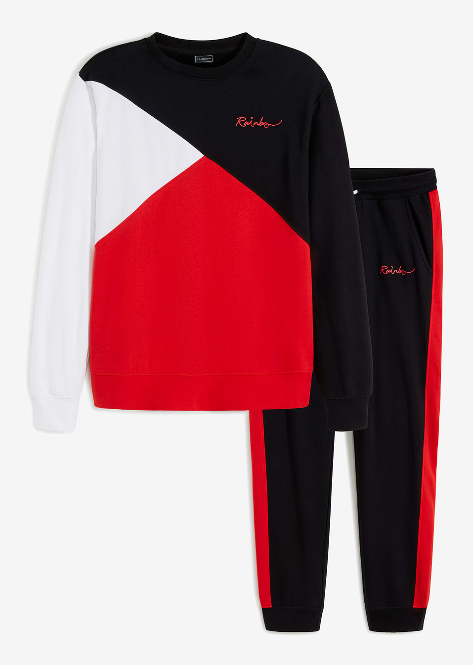 Αθλητική φόρμα (σετ 2 τεμ.)-Μαύρο/Φραουλί/Λευκό-RAINBOW